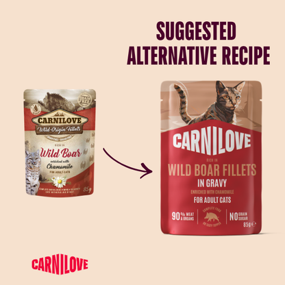 Carnilove Adult Wet Cat Food Pouches - Wild Boar with Camomile in Gravy - 24x85g Pouches
