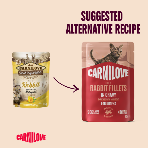 Carnilove Kitten Wet Cat Food Pouches - Rabbit with Marigold in Gravy - 24x85g Pouches
