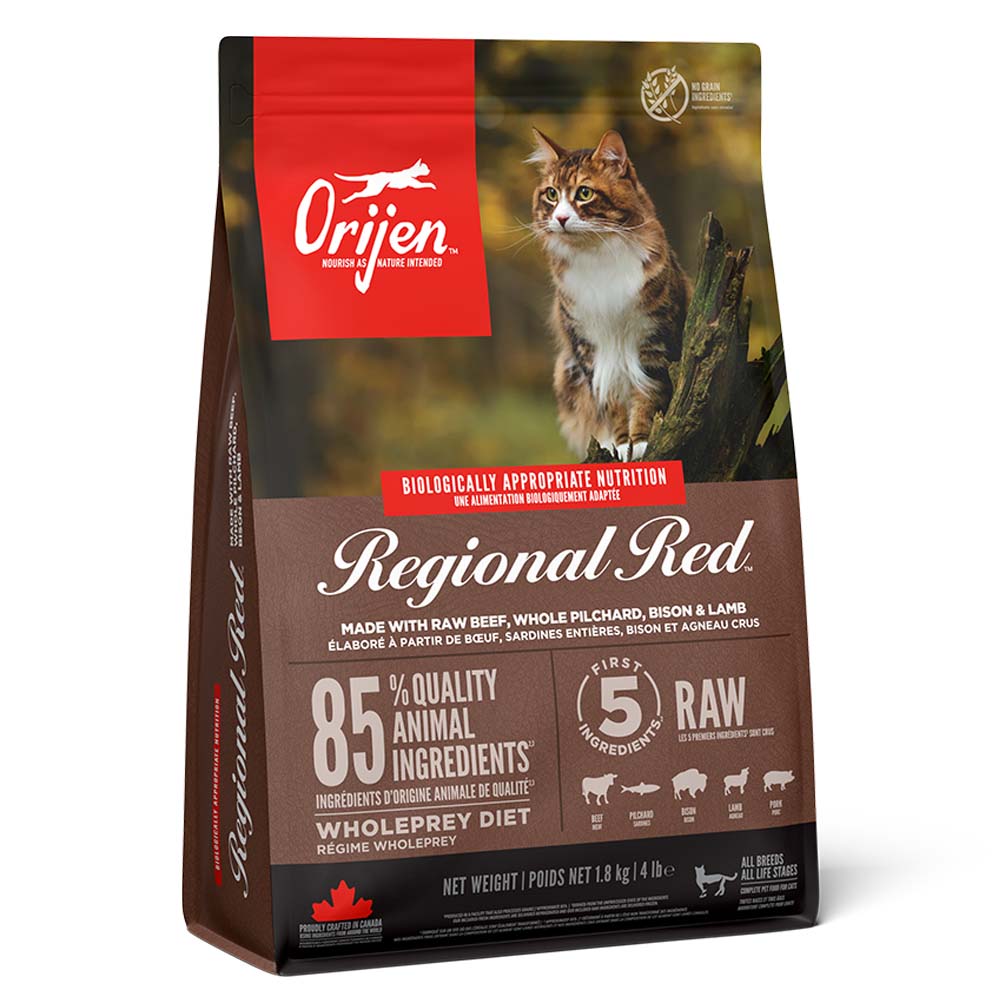 Orijen Orijen Regional Red Beef Herring Lamb Pork Whitefish Adult Dry Cat Food pet food packaging