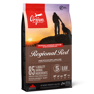 Orijen Orijen Regional Red Grain Free Beef Herring Lamb Liver Pork Salmon pet food packaging