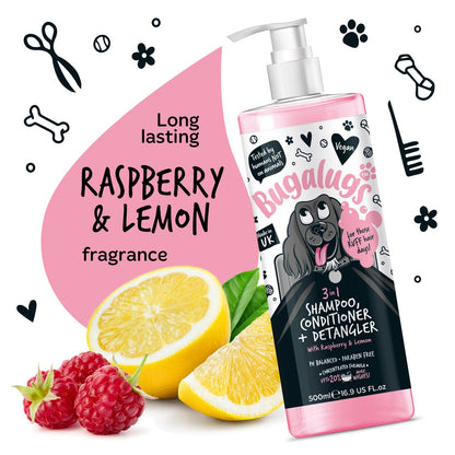 Bugalugs 3-in-1 Raseberry & Lemon Detangler Dog Shampoo & Conditioner