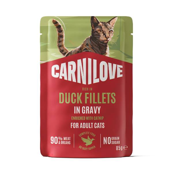 Carnilove Adult Wet Cat Food Pouches - Duck with Catnip in Gravy - 24x85g