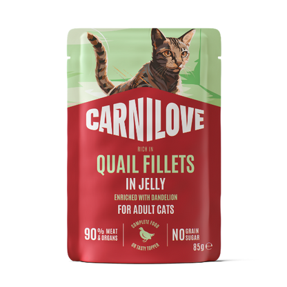 Carnilove Adult Wet Cat Food Pouches - Quail with Dandelion in Jelly