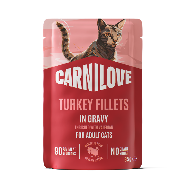 Carnilove Adult Wet Cat Food Pouches - Turkey with Valerian in Gravy - 24x85g Pouches