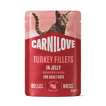 Carnilove Adult Wet Cat Food Pouches - Turkey with Valerian in Jelly