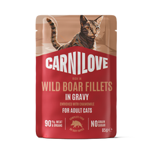 Carnilove Adult Wet Cat Food Pouches - Wild Boar with Camomile in Gravy - 24x85g Pouches