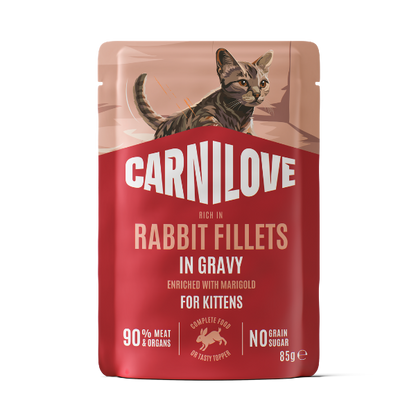 Carnilove Kitten Wet Cat Food Pouches - Rabbit with Marigold in Gravy - 24x85g Pouches