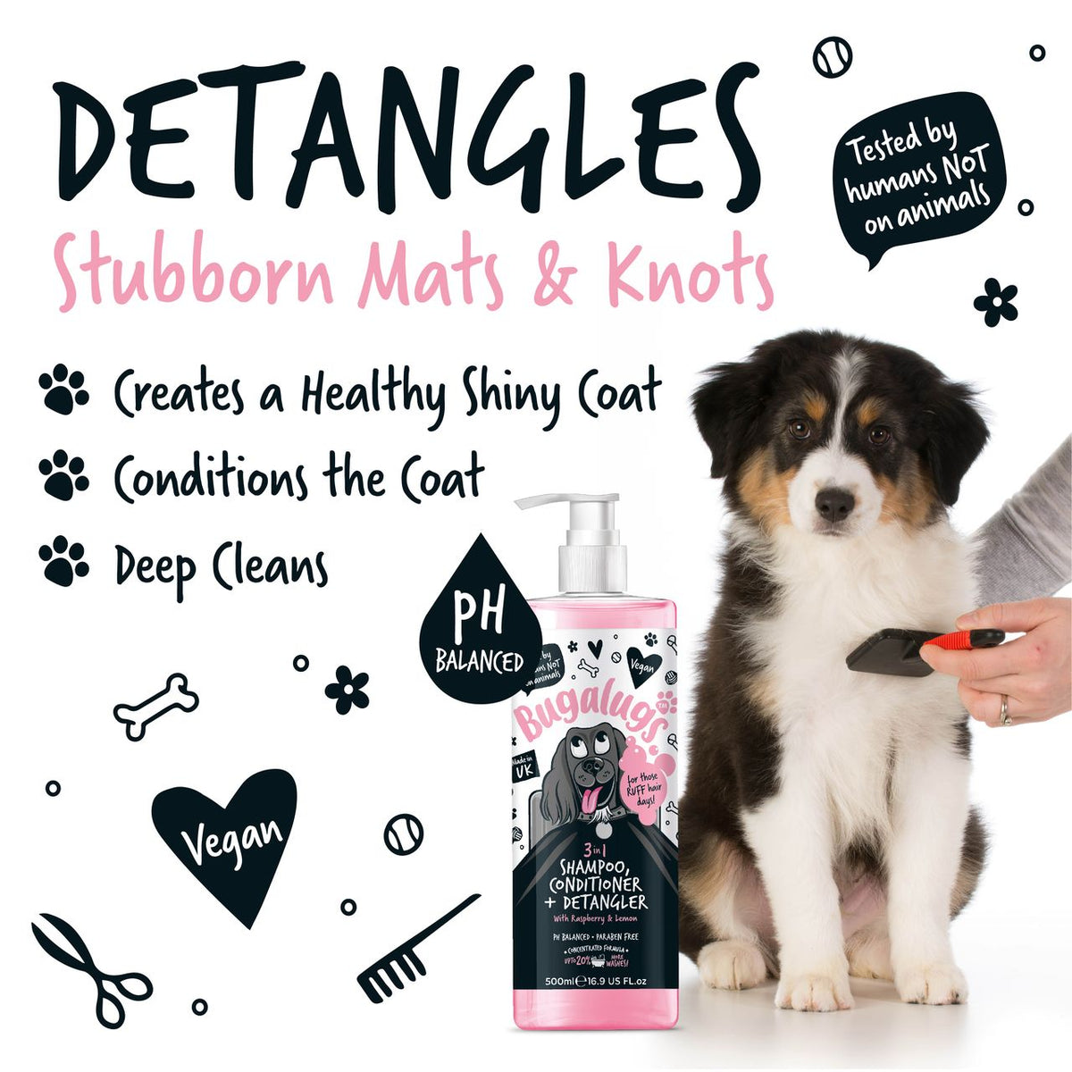 Bugalugs 3-in-1 Raseberry & Lemon Detangler Dog Shampoo & Conditioner