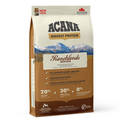Acana Acana Protein Ranchlands Grain Free Beef Lamb Liver Pork pet food packaging