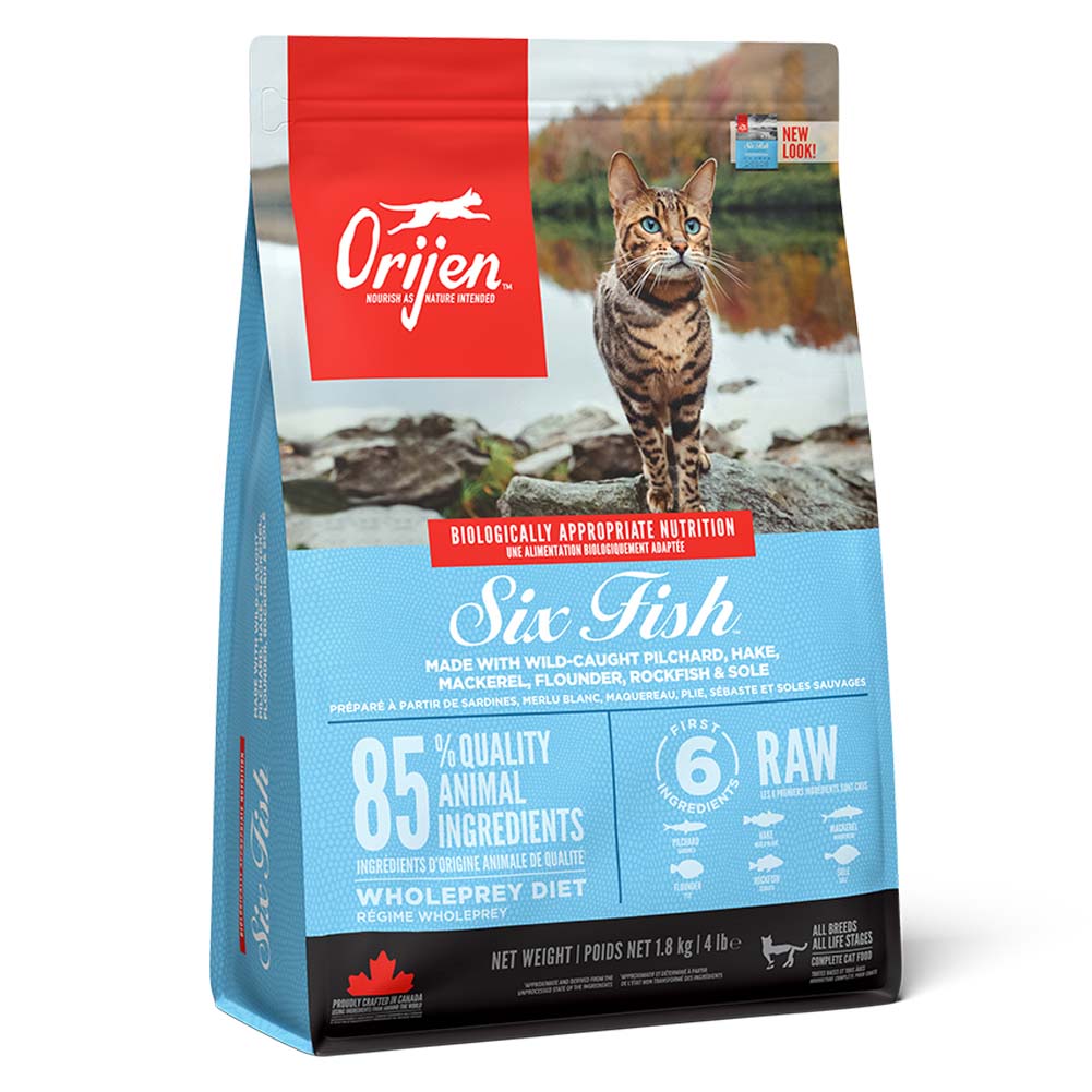 Orijen Orijen Six Grain Free Herring Mackerel Whitefish pet food packaging