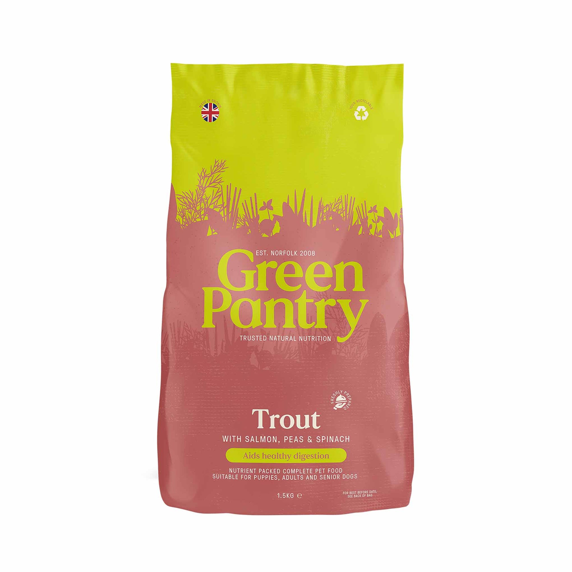 Green Pantry Green Pantry Digestion Salmon Trout Adult Dry Dog Food pet food packaging