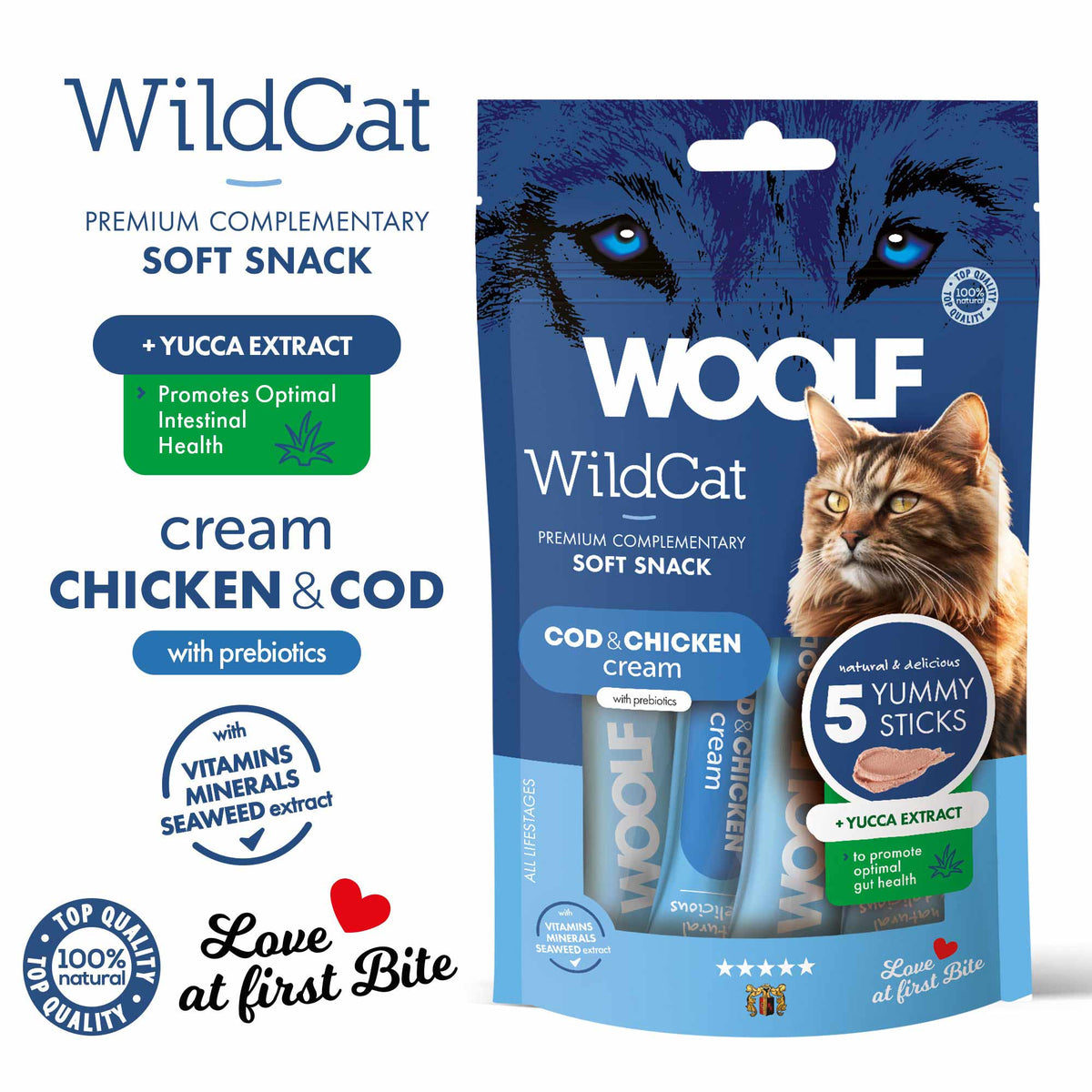 Woolf Wildcat Functional Cream Cat Treats - Cod & Chicken