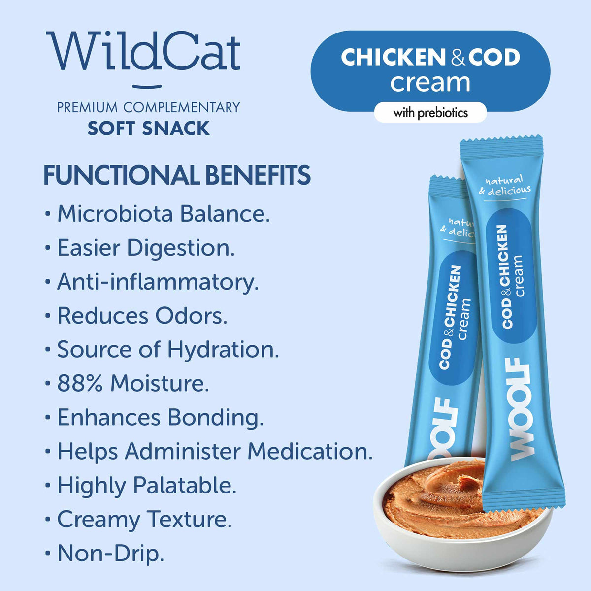 Woolf Wildcat Functional Cream Cat Treats - Cod & Chicken