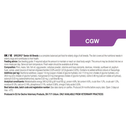 Dechra Specific CGW Senior Wet Dog Food - Trays