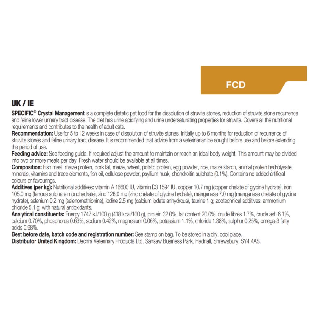 Dechra Specific FCD Crystal Management Dry Cat Food