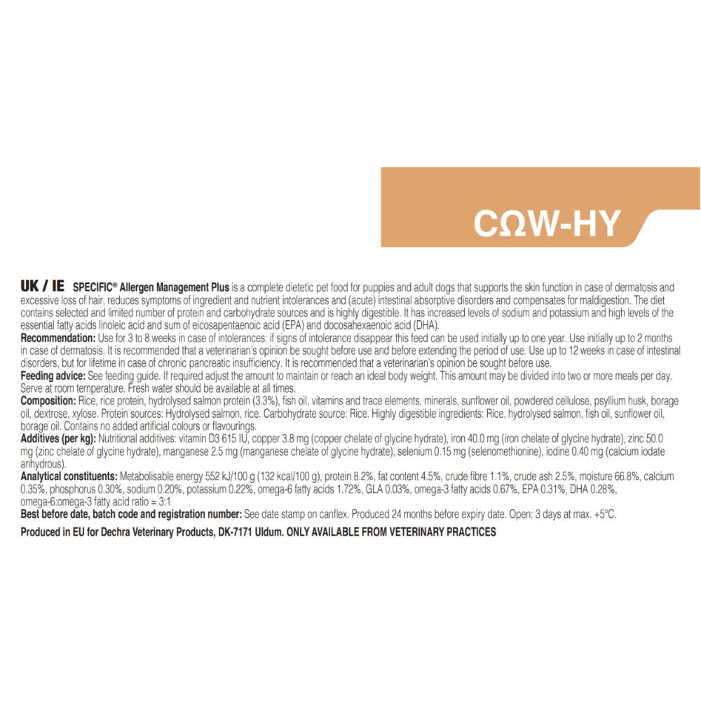 Dechra Specific COW-HY Allergen Management Plus Wet Dog Food - Trays