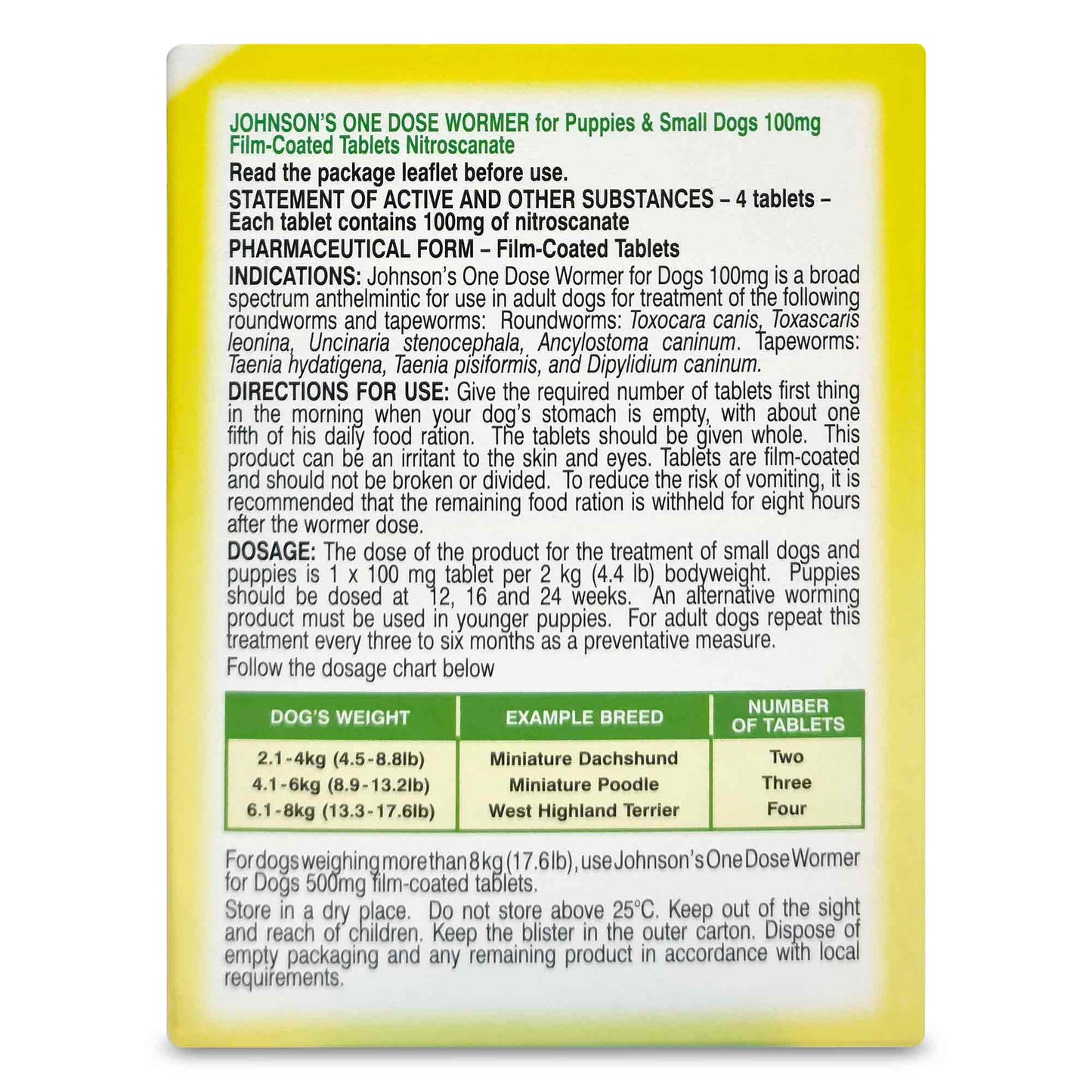 Johnsons One Dose Wormer for Puppies & Small Dogs - 4 Tablets
