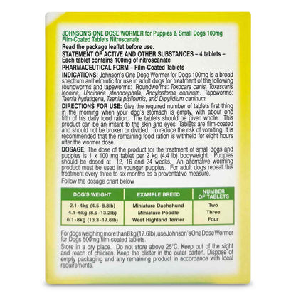 Johnsons One Dose Wormer for Puppies & Small Dogs - 4 Tablets