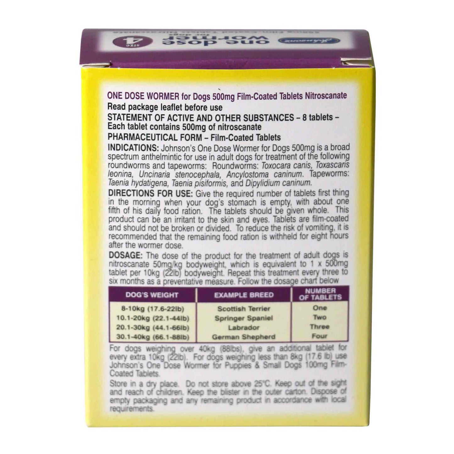 Johnsons One Dose Wormer - 8 Tablets