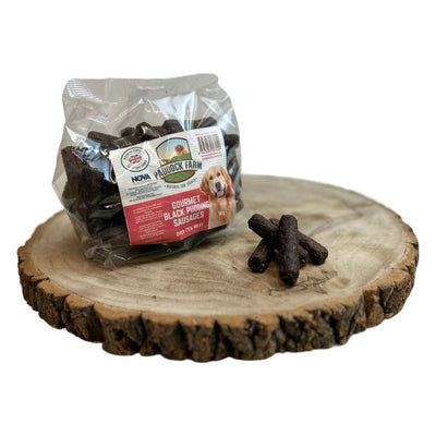 Paddock Farm Paddock Farm Black Pudding Sausages Chicken Pork pet food packaging