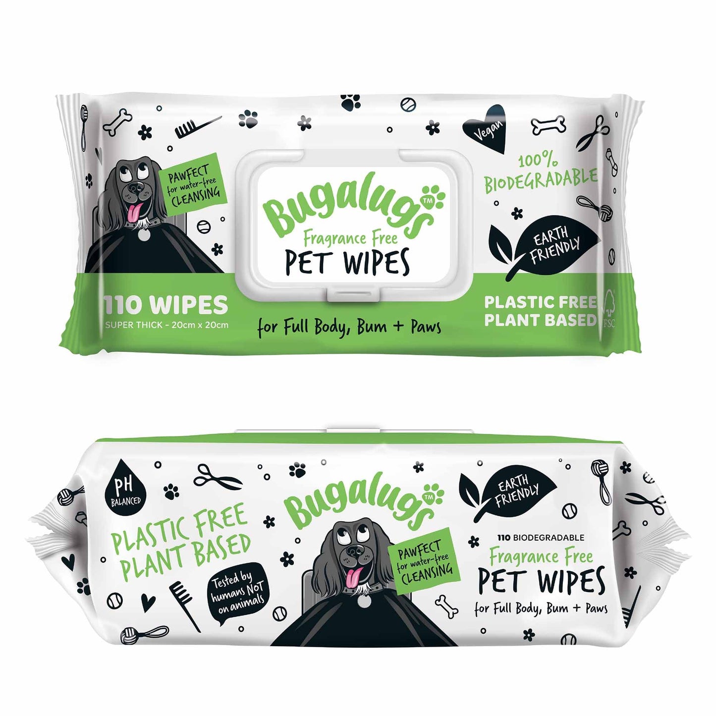 Bugalugs Fragrance Free Biodegradable Pet Wipes - 110 Pack
