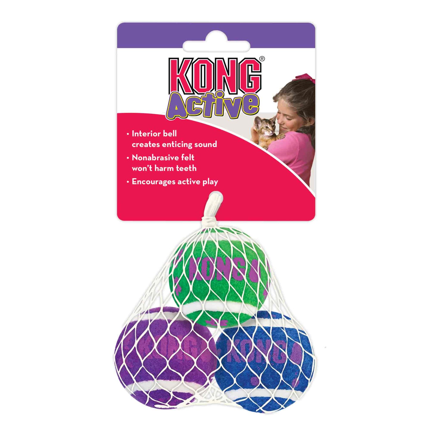 KONG Active Tennis Balls with Bells Cat Toy - 3 pack