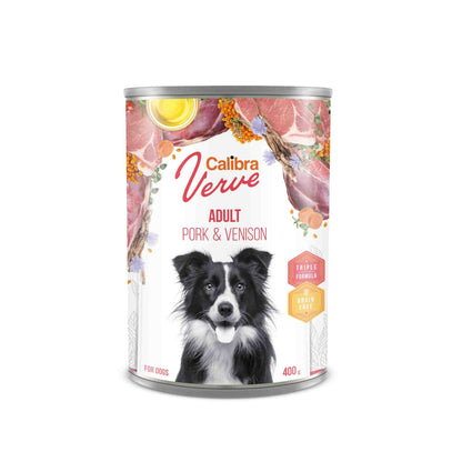 Calibra Verve Gluten Free Adult Wet Dog Food - Pork & Venison - 6 x 400g Cans