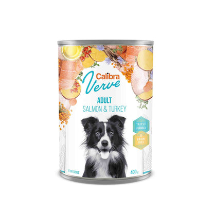 Calibra Verve Gluten Free Adult Wet Dog Food - Salmon & Turkey - 6 x 400g Cans