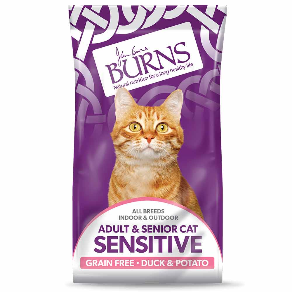 Burns Burns Sensitive Chicken Duck Salmon Adult Dry Cat Food pet food packaging