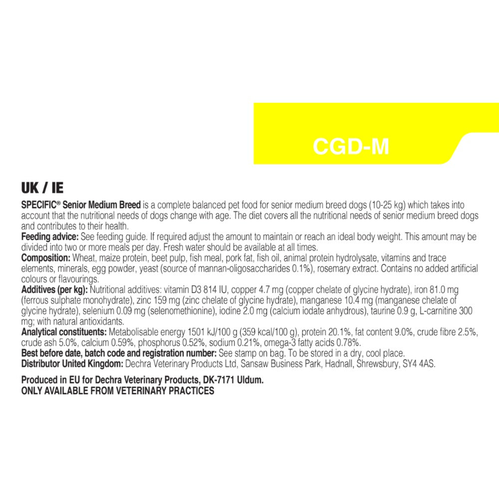 Dechra Specific CGD-M Senior Medium Breed Dry Dog Food