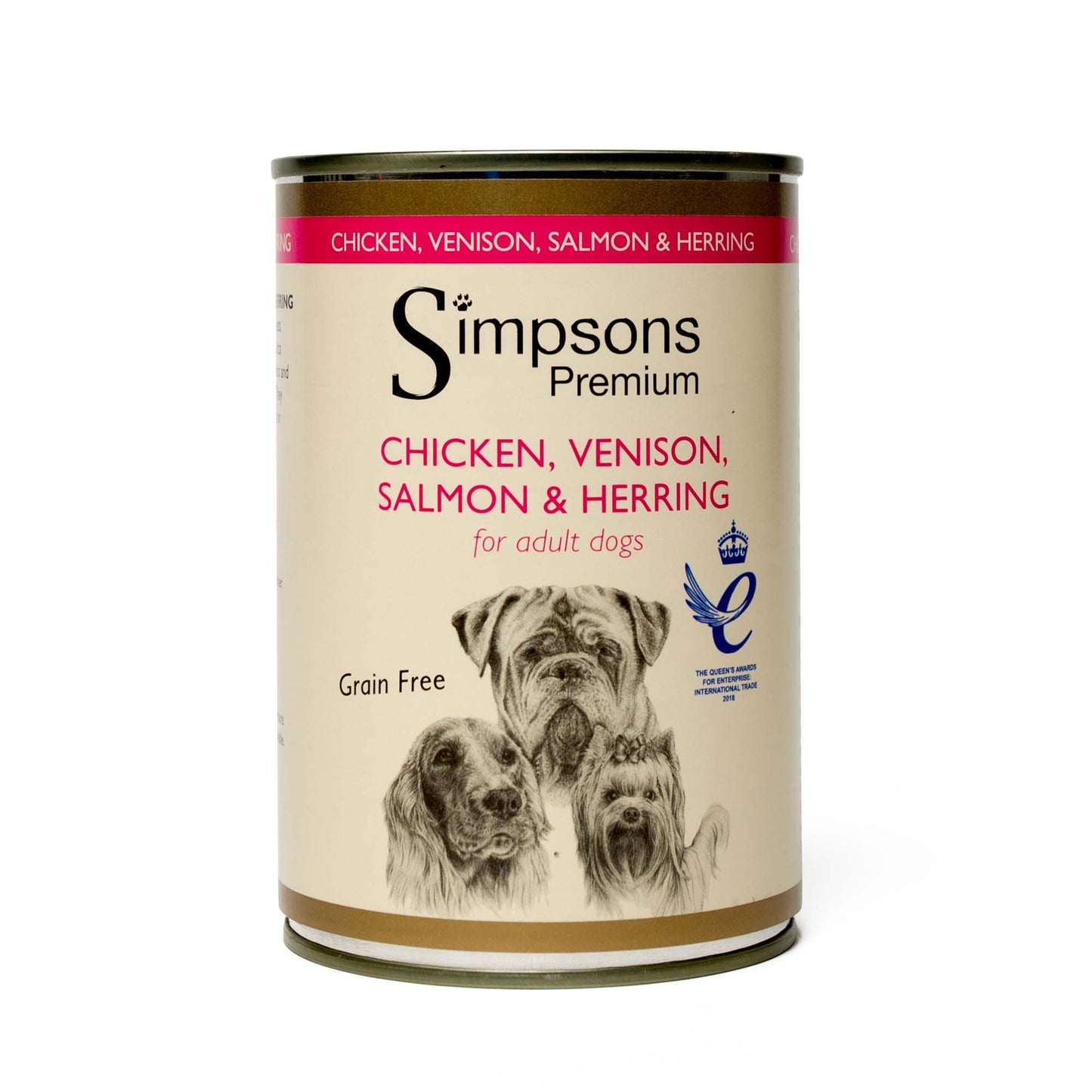 Simpsons Premium Adult Wet Dog Food - Chicken, Venison, Salmon & Herring - 6x400g Cans