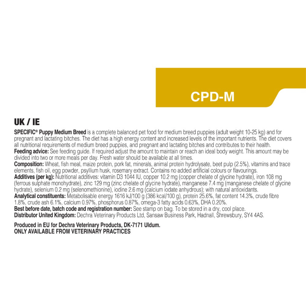 Dechra Specific CPD-M Puppy Medium Breed Dry Dog Food