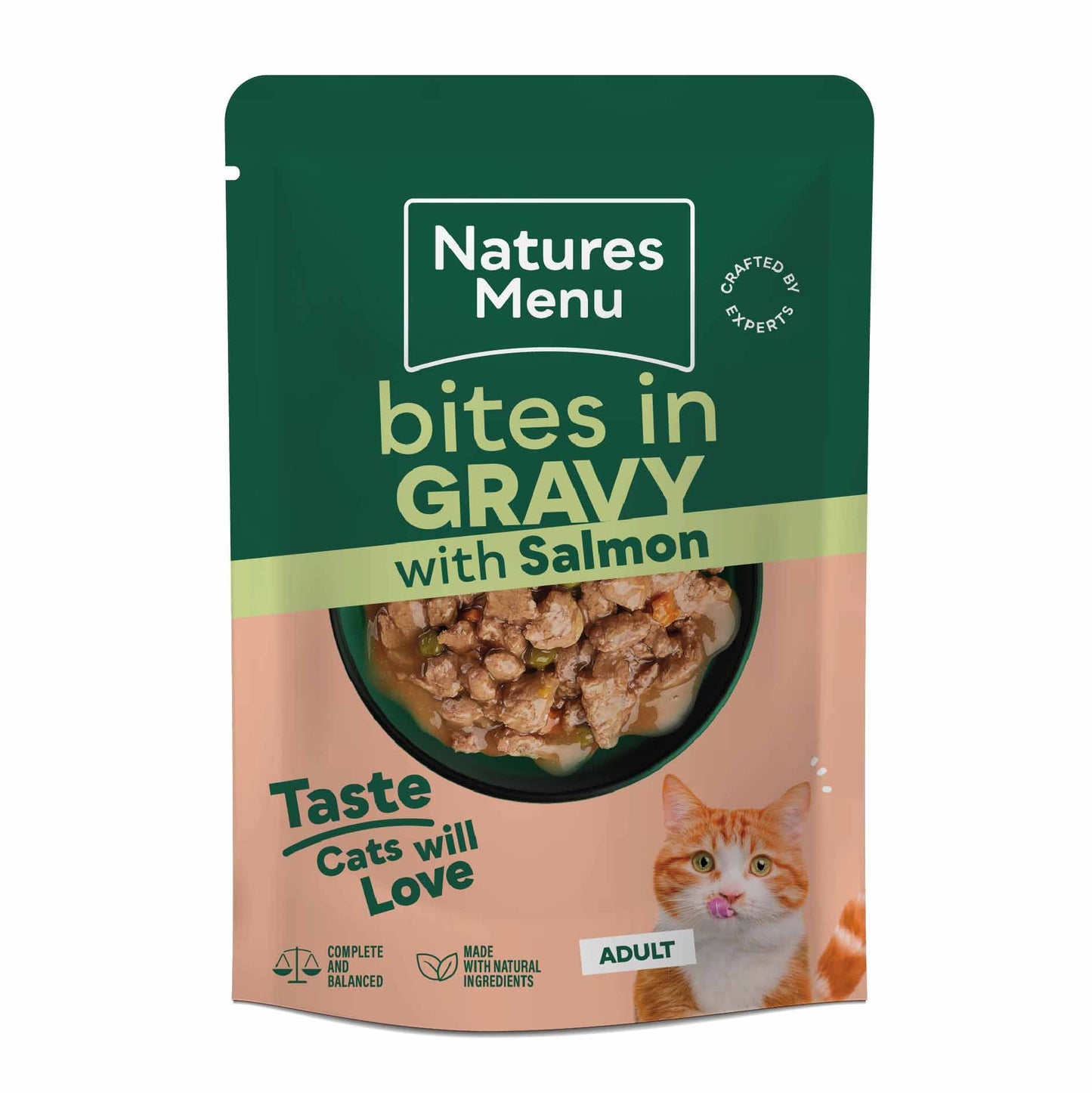 Natures Menu Bites in Gravy Adult Cat Wet Food - Salmon - 22x85g Pouches