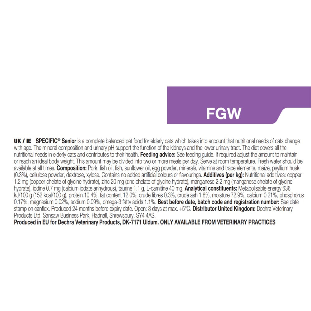 Dechra Specific FGW Senior Wet Cat Food - Trays