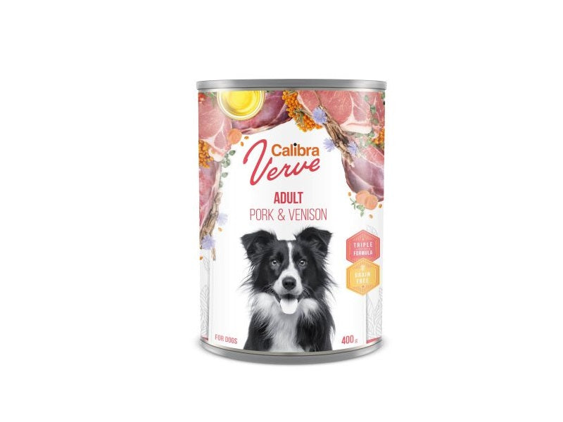 Calibra Verve Gluten Free Adult Wet Dog Food - Pork & Venison - 6 x 400g Cans