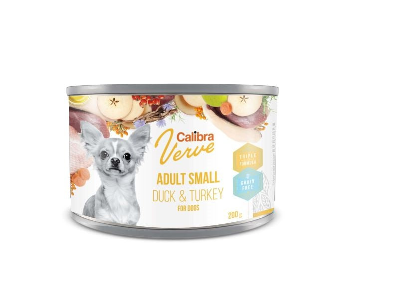 Calibra Verve Gluten Free Small Breed Adult Wet Dog Food - Duck & Turkey - 6 x 200g Cans