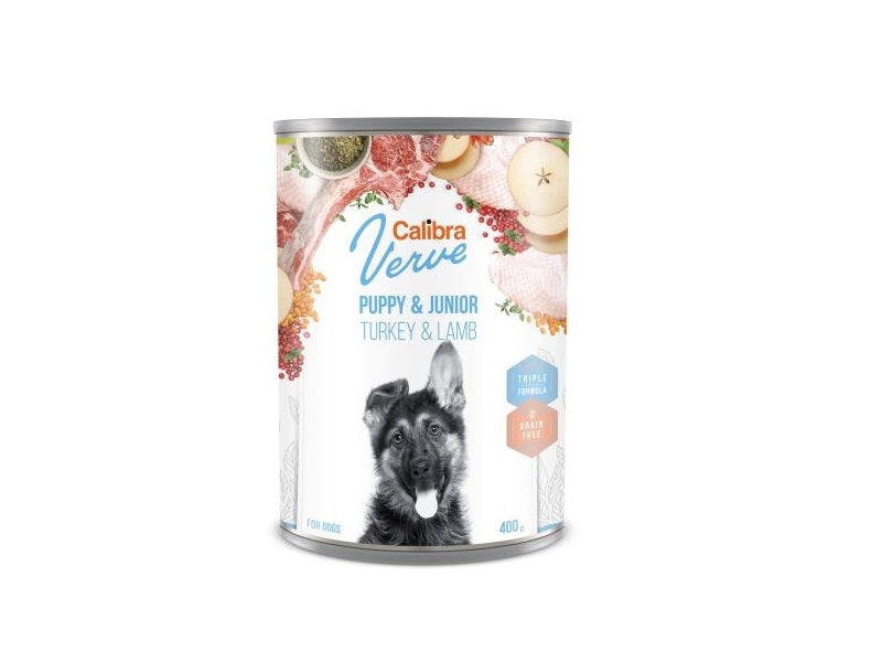 Calibra Verve Puppy & Junior Wet Dog Food - Turkey & Lamb - 6 x 400g Cans