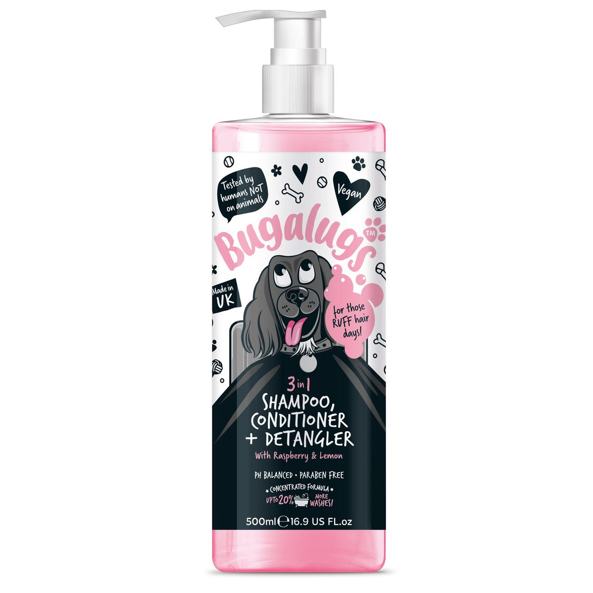 Bugalugs 3-in-1 Raseberry & Lemon Detangler Dog Shampoo & Conditioner