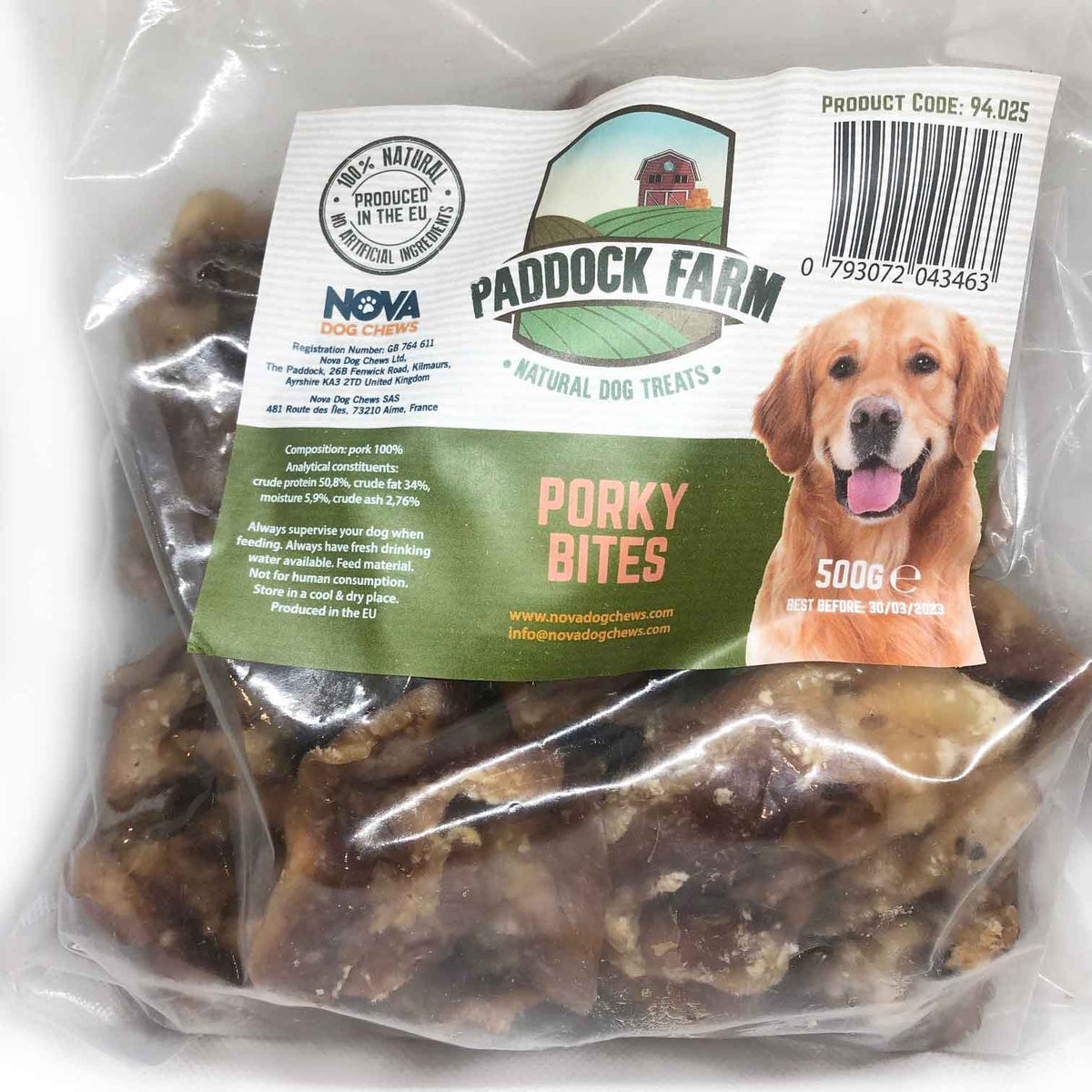 Paddock Farm Paddock Farm Porky Bite Chews Adult Treat Dog pet food packaging