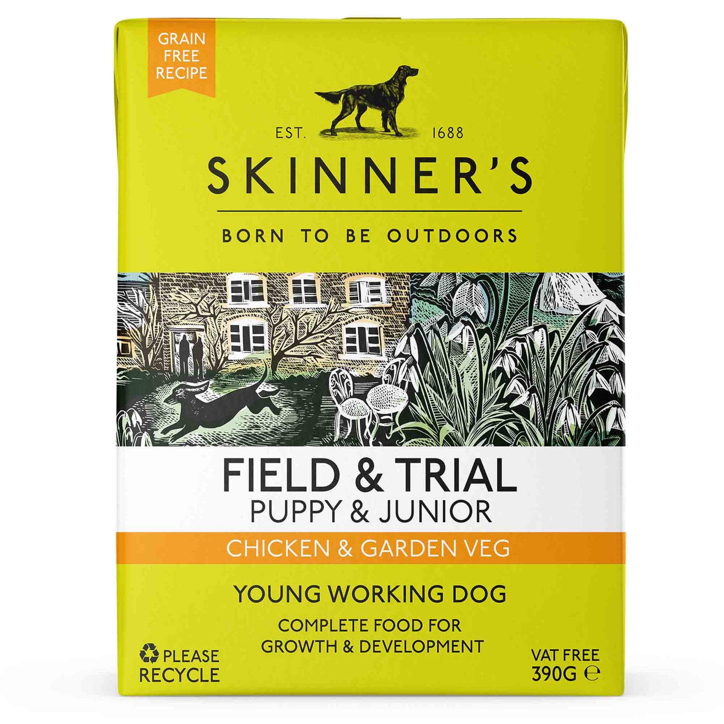 Skinners Field & Trial Working Dog Puppy Grain Free Wet Dog Food - Chicken -  18x390g Cartons