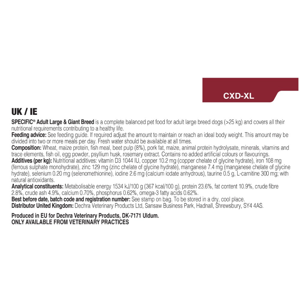 Dechra Specific CXD-XL Adult Large & Giant Breed Dry Dog Food