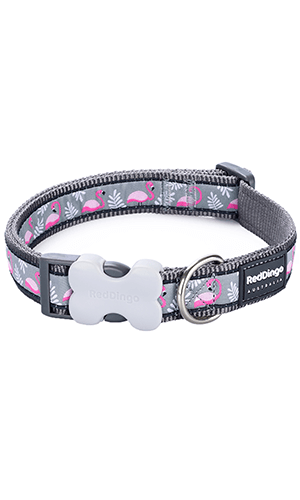 Flamingo Dog Collar - Grey