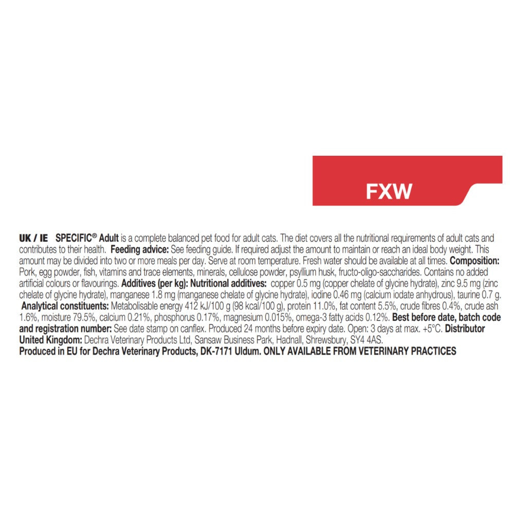 Dechra Specific FXW-P Adult Wet Cat Food - Pouches