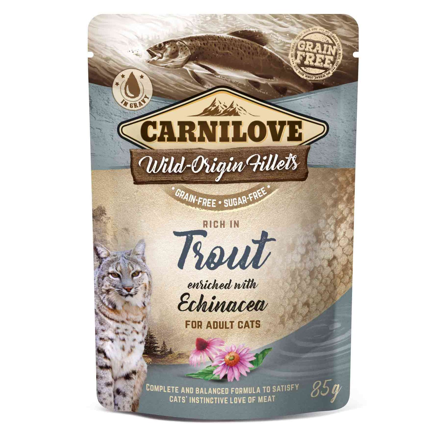 Carnilove Grain Free Adult Wet Cat Food - Trout with Echinacea - 24x85g Pouches