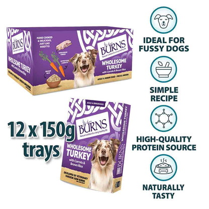 Burns Adult/Senior Wet Dog Food - Wholesome Turkey - 12x150g Trays