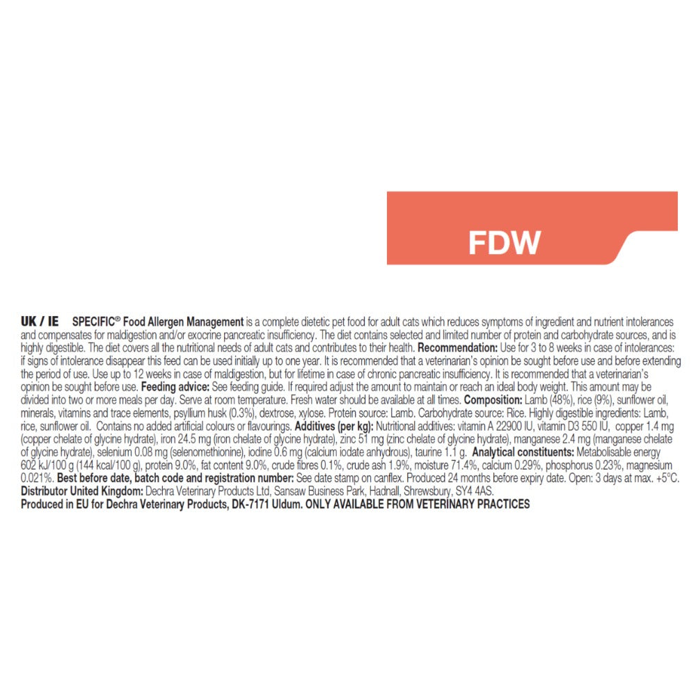 Dechra Specific FDW Food Allergen Management Wet Cat Food - Trays