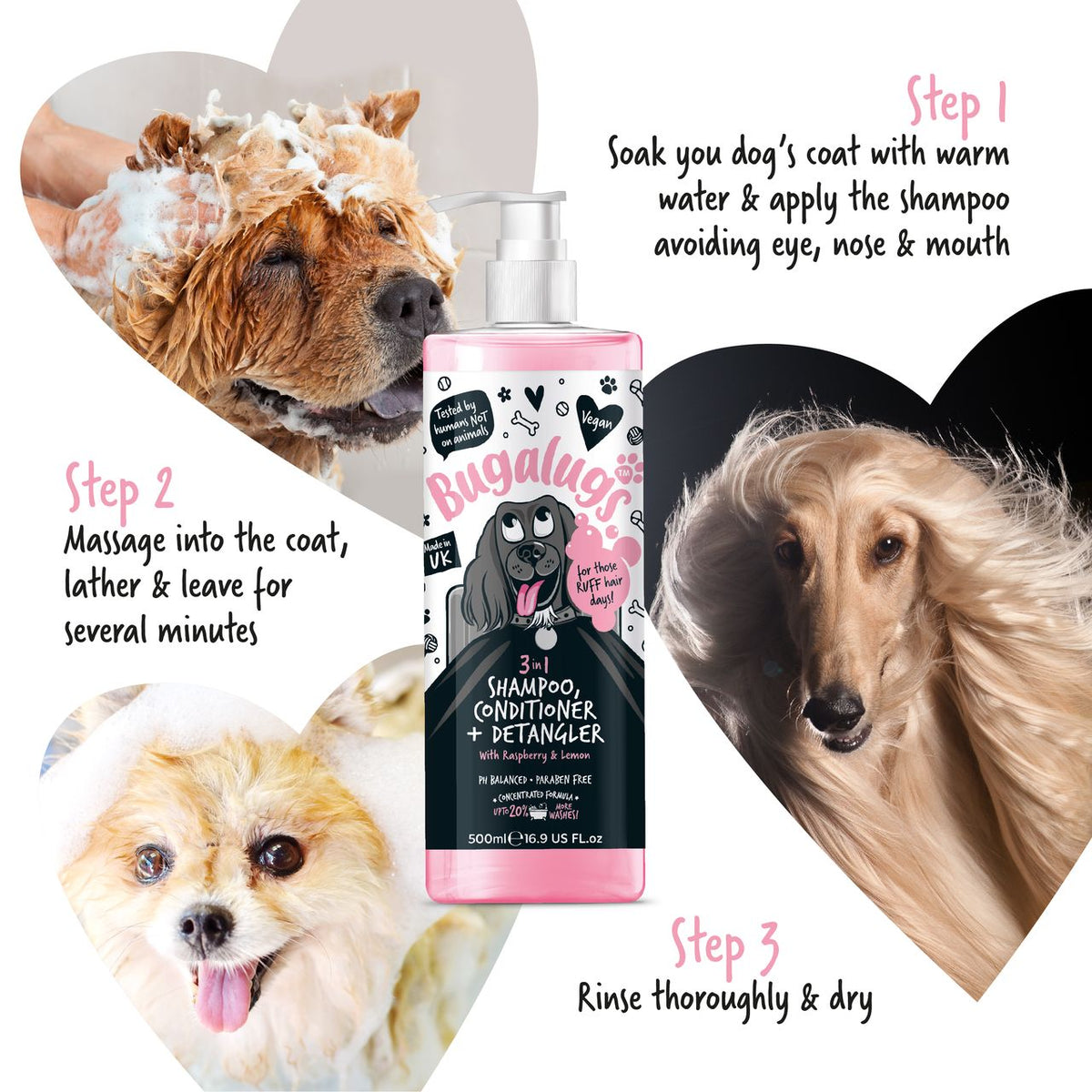 Bugalugs 3-in-1 Raseberry & Lemon Detangler Dog Shampoo & Conditioner