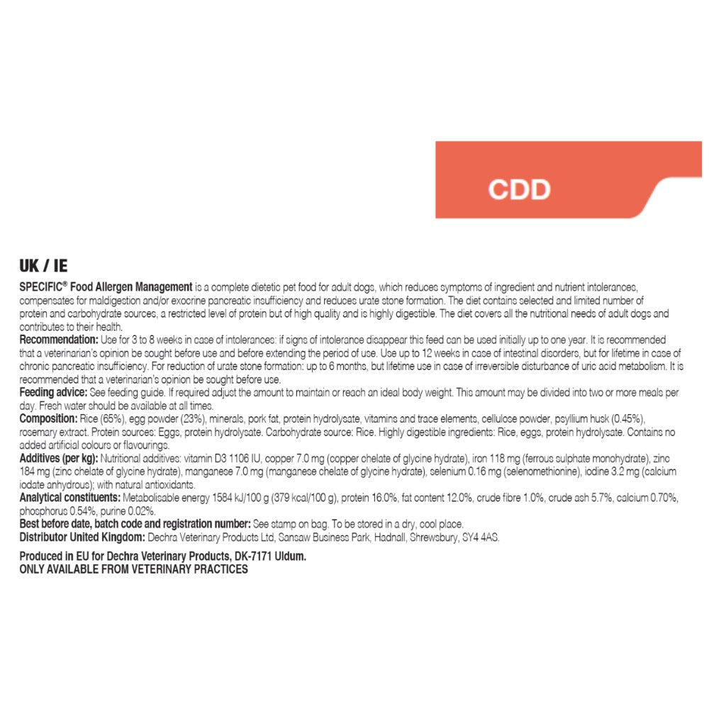 Dechra Specific CDD Food Allergen Management Dry Dog Food