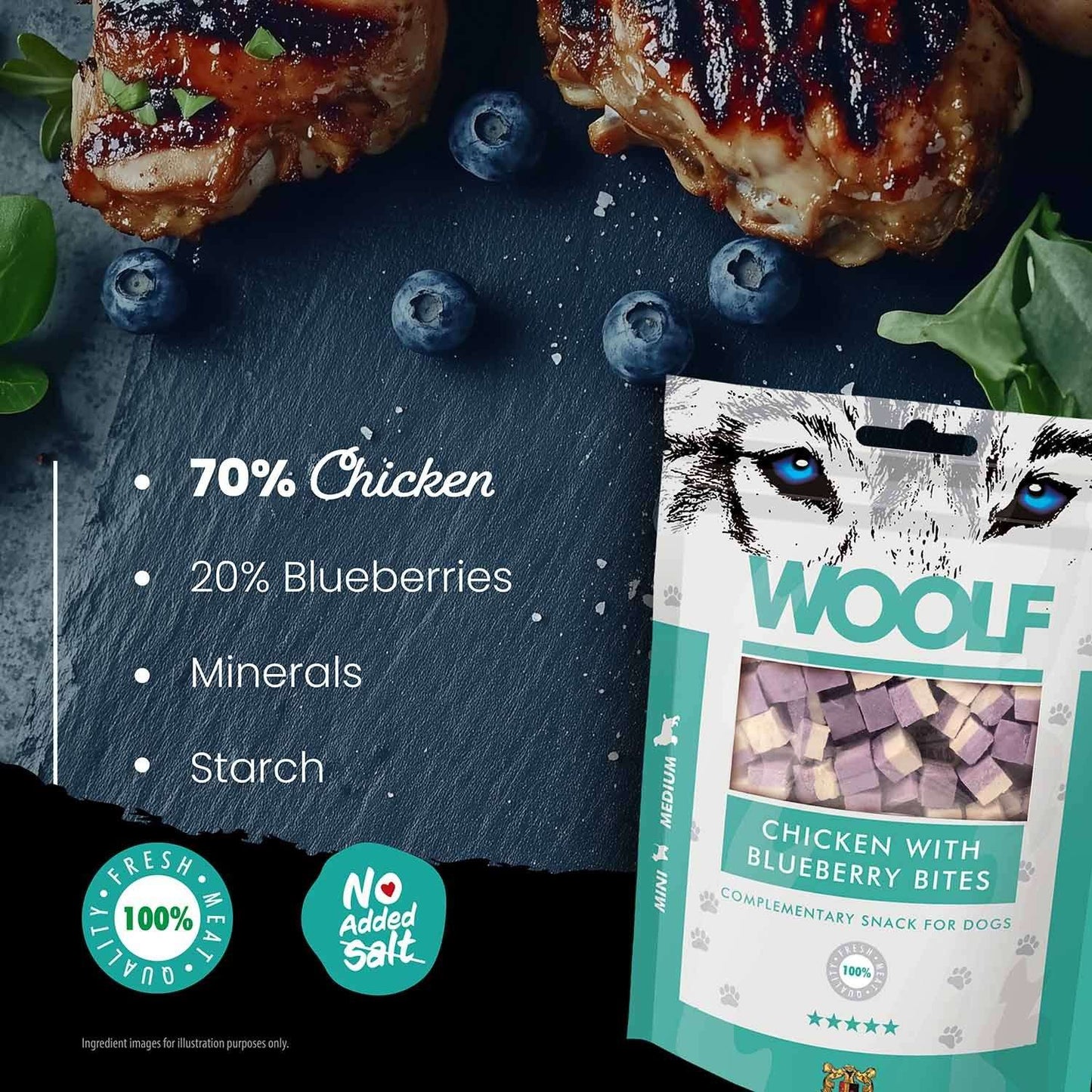 Woolf Dog Snacks - Chicken with Blueberry Bites - 100g