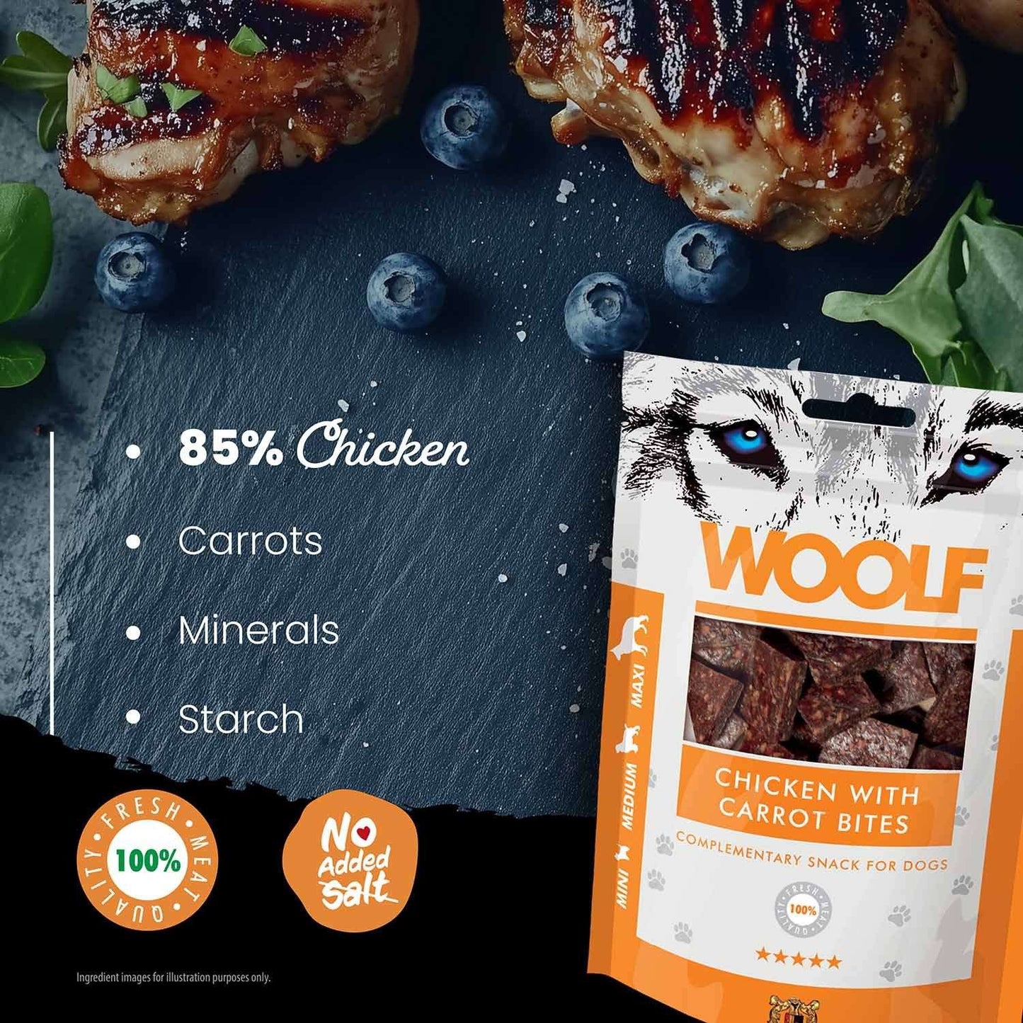 Woolf Dog Snacks - Chicken with Carrot bites - 100g